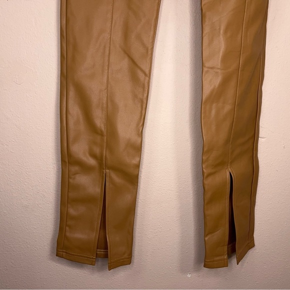 New Medium Fitted Forever 21 Tan Brown Faux Leather Pants Stretch Vegan NWT - Picture 4 of 15